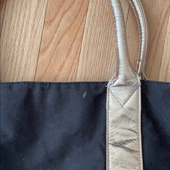 Victoria's Secret Tote Bag Womens Black Rose Gold Metallic Trim Large Travel - Picture 8 of 9